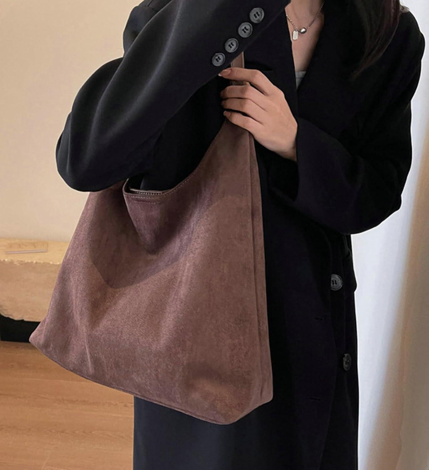 Vintage Suede Tote Bag for Women Autumn Winter 2024 Collection Retro Casual Commute Large Capacity Shoulder Bag - Image 3